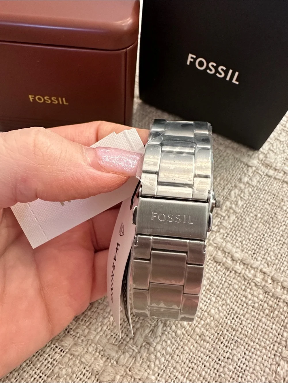 Fossil Silver Watch with Navy Dial and Moonphase